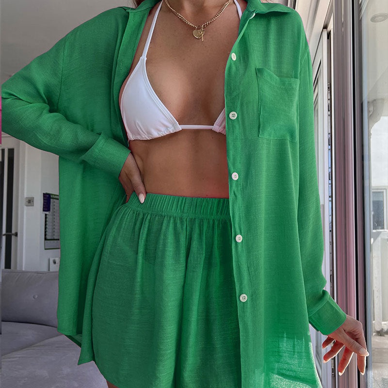 Sexy Beach Blouse Loose Beach Sun Protection Shirt Suit Casual Vacation Beach Cover Up Menara
