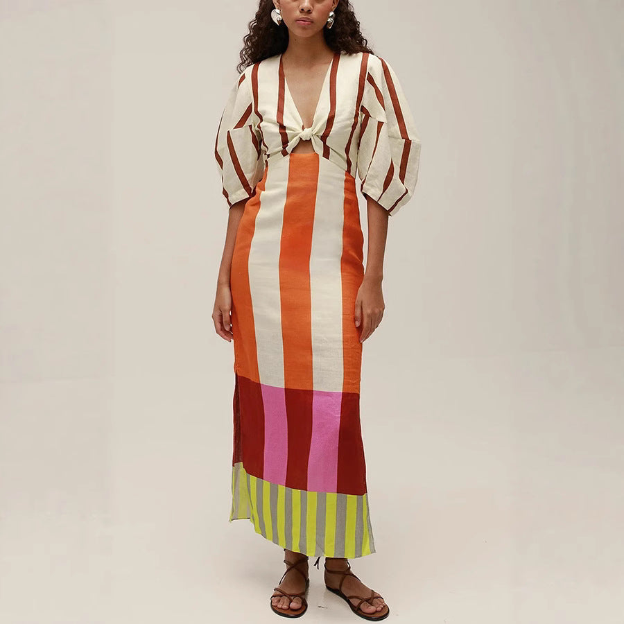 Spring Summer Positioning Printing Linen Dress Casual Vacation Loose Dress Oyrina