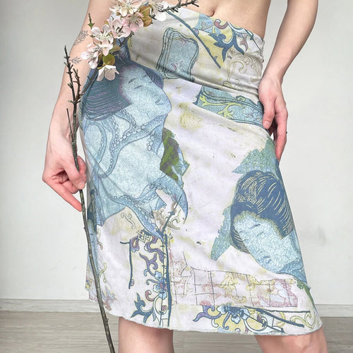 Artistic Retro Japanese Abstract Printing Elegant Graceful Skirt Vacation Sexy Special Interest Hip Skirt LingSharp
