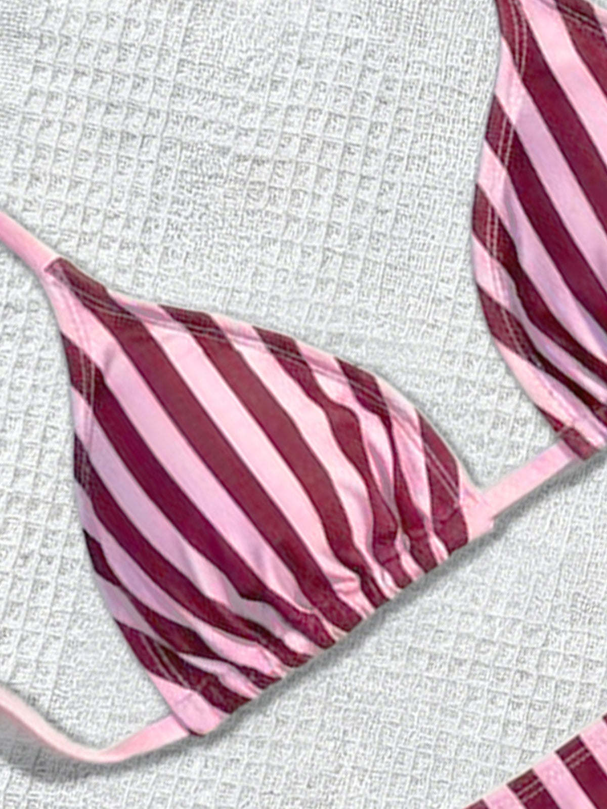 Striped Printed Bikini Triangle Cup Lace up Sexy Backless Split Bikini Swimsuit WithWind