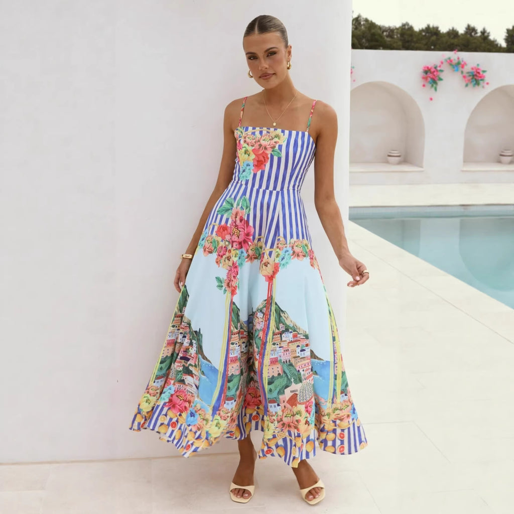 Women Positioning Printing Swing Camisole Dress Zemy