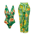 Green Printing Wrap Skirt Suit