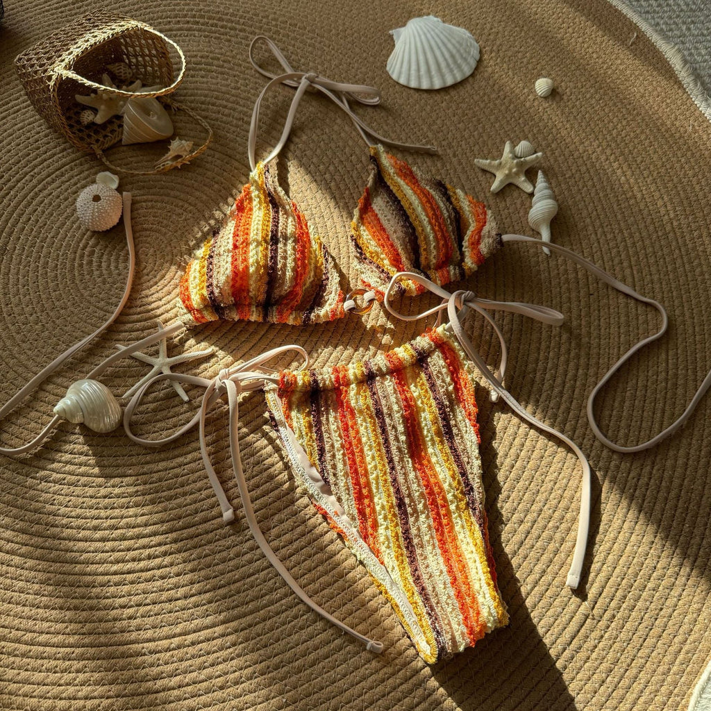 Contrasting Color Jacquard Sexy Drawstring Tied Swimsuit Bikini SanYuva
