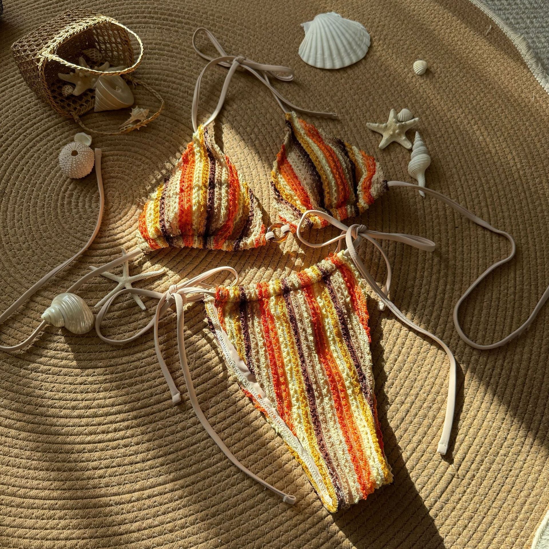 Contrasting Color Jacquard Sexy Drawstring Tied Swimsuit Bikini SanYuva