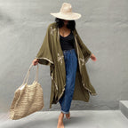 Rayon Embroidered Loose Long Cardigan Beach Sun Protection Coat Beach Cover Up Swimsuit Outwear Women EvenStar