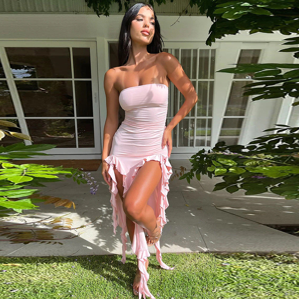 Robe bandeau sexy en dentelle à découpes et ajourées pour femme