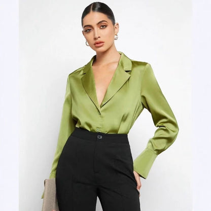 Satin Faux Silk Shirt Spring Summer Women Clothing Minimalist Long Sleeve Shirt Top