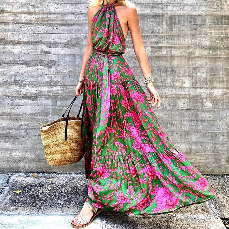 Summer Women Halter Sexy Backless Print Dress SCC