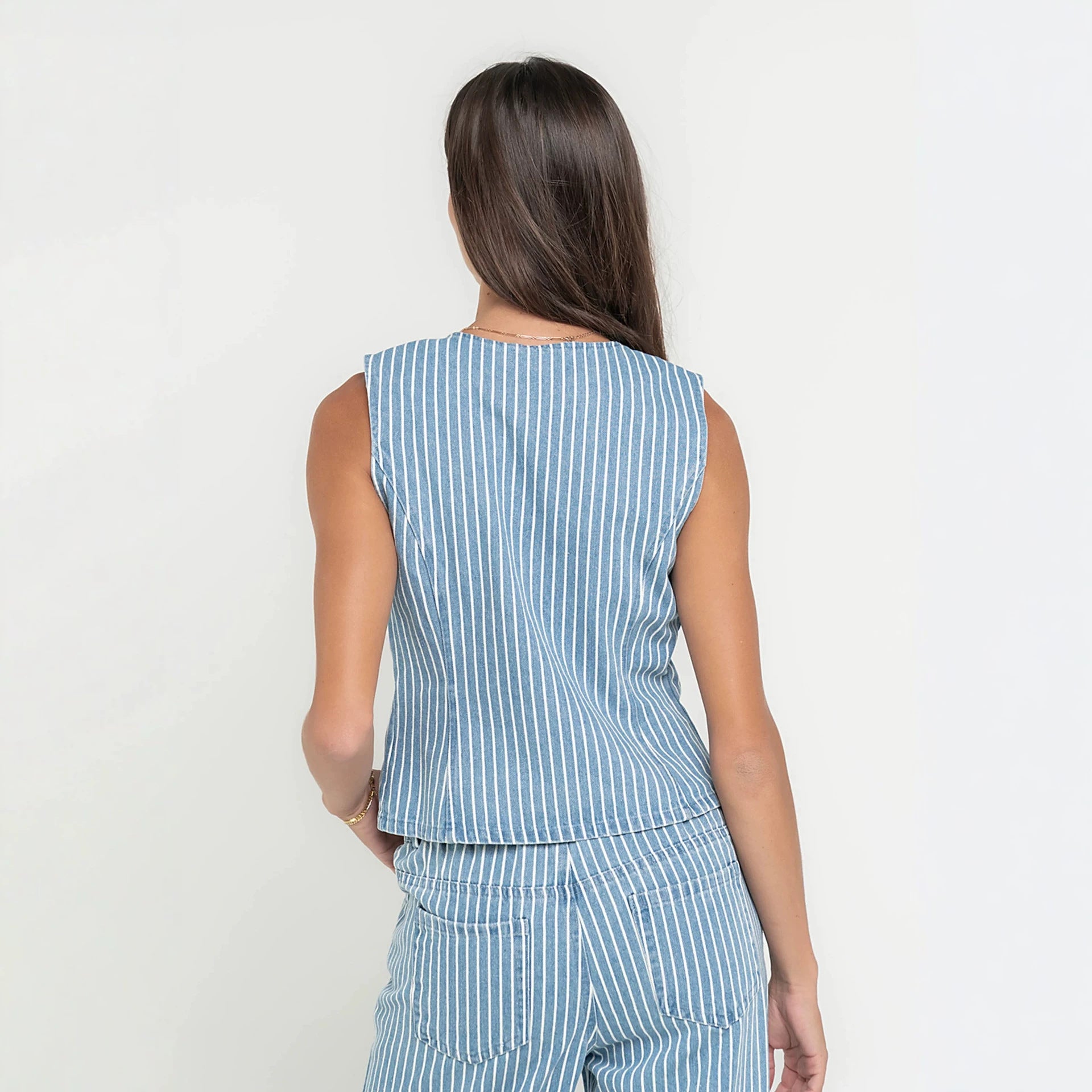Autumn Street Hipster Loose Simple Vest Striped Trousers Set YooYoung