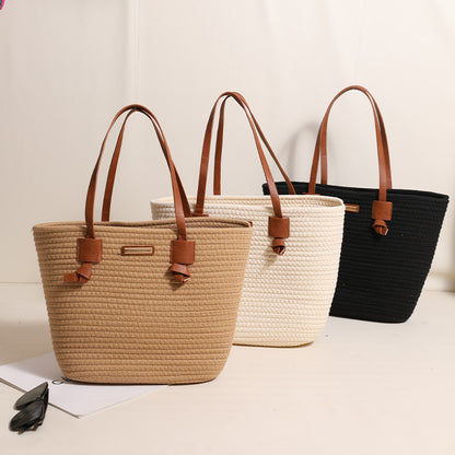 One Shoulder Cotton Thread Woven Bag Large Capacity Tote Straw Bag Vacation Beach Women Bag