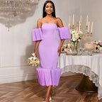 Robe bustier violette sexy, design unique, à volants, robe de soirée