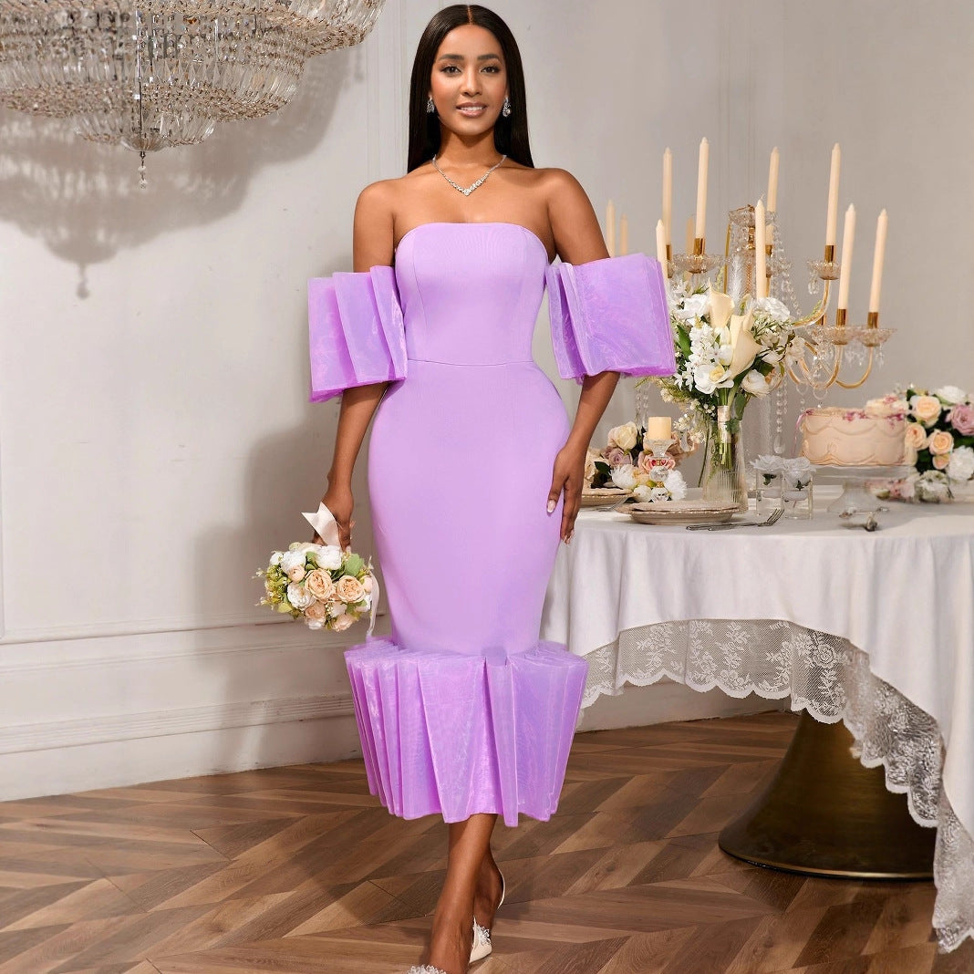 Robe bustier violette sexy, design unique, à volants, robe de soirée