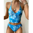 Traje de baño para mujer, sexy, estampado, cintura alta, bikini dividido