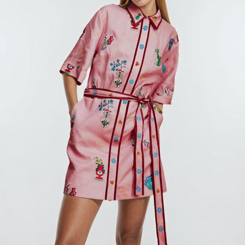 Women Clothing Casual Printing Shirt Cardigan Dress Women