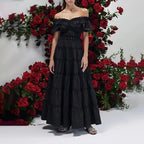 Sexy off Shoulder Summer Ruffled Collar Puff Sleeve Long Wing Dress Women BOCAS