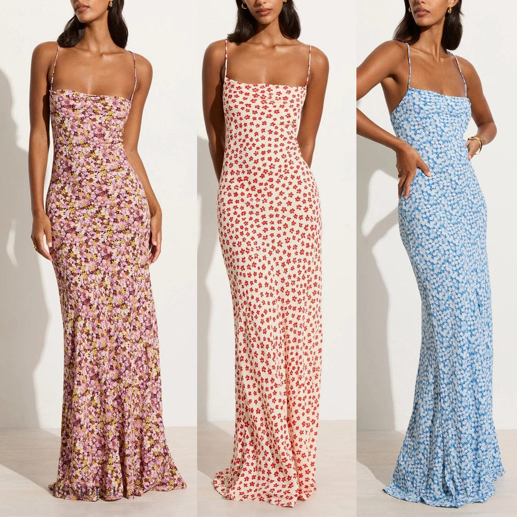 Spring Summer Women Tube Top Suspender Dress Sexy Slim Backless Suspender Floral Dress Eedele