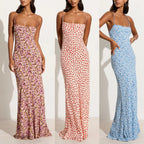 Spring Summer Women Tube Top Suspender Dress Sexy Slim Backless Suspender Floral Dress Eedele