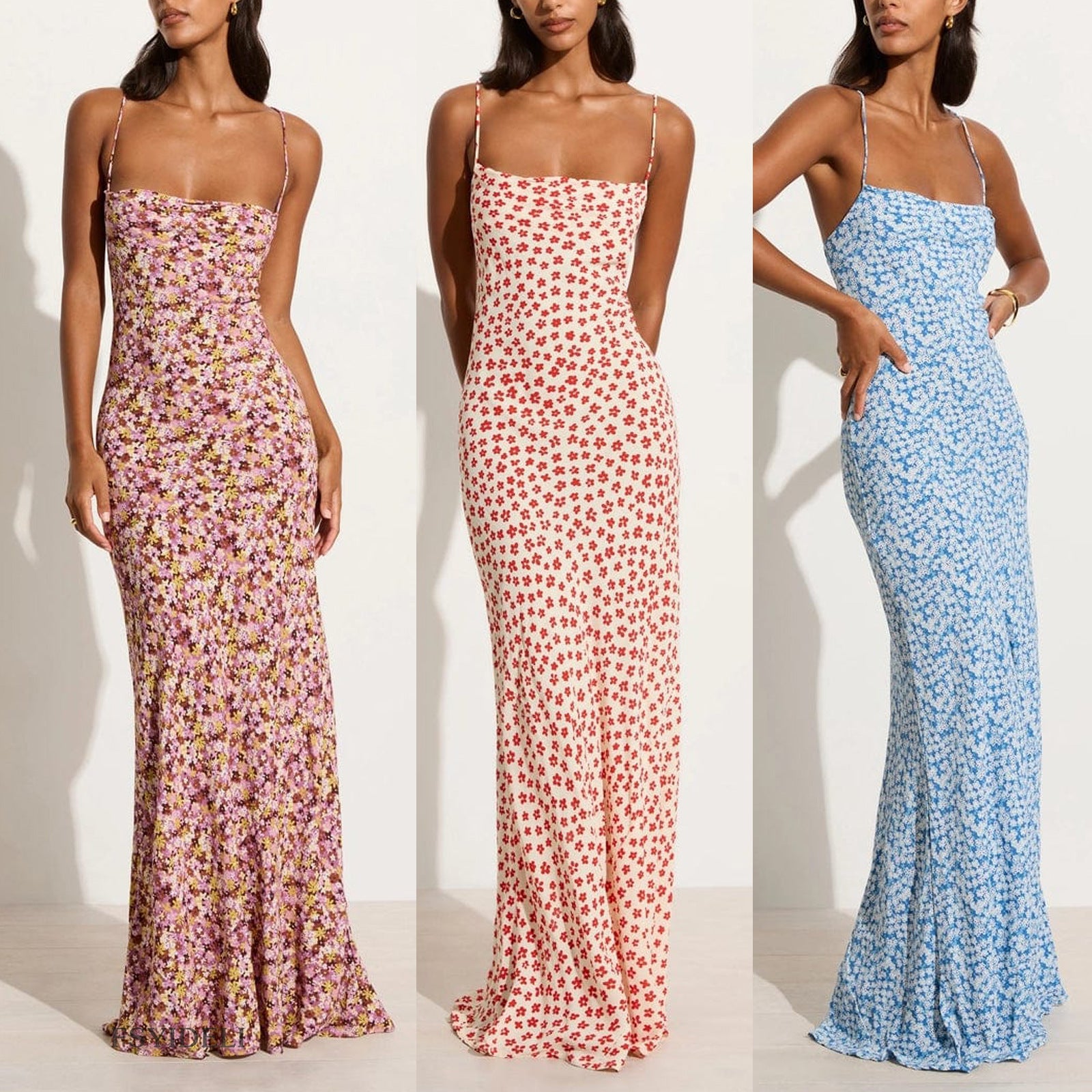 Spring Summer Women Tube Top Suspender Dress Sexy Slim Backless Suspender Floral Dress Eedele