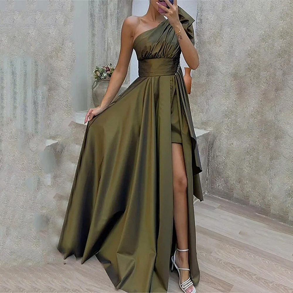 Spring Summer Women Clothing Diagonal Collar Strapless High Waist Irregular Asymmetric Dress Dress for Women KAIXUAN