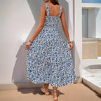 Summer Printed Suspender Sweet Floral Backless Dress Jeme
