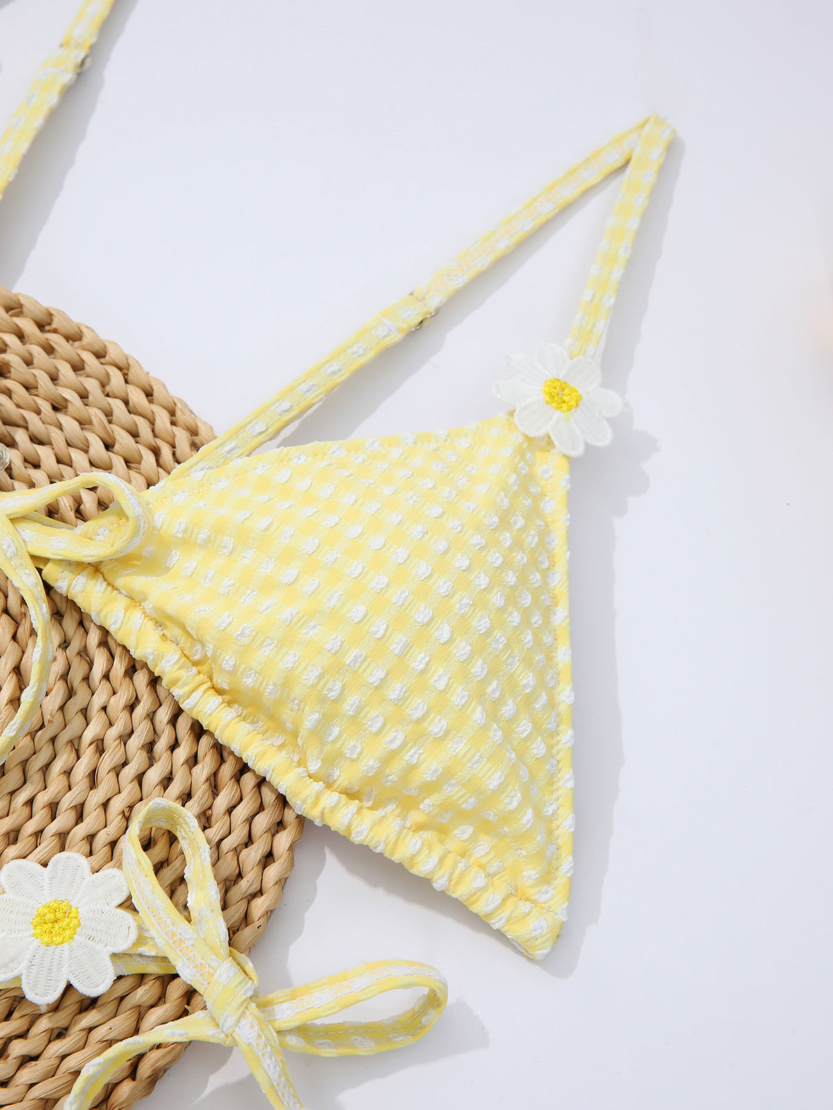 Fresh Yellow Plaid Daisy Split Bikini Swimsuit CSC