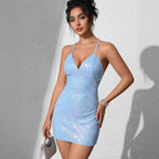 Robe de cocktail sexy à paillettes pour femme, tenue courte et ajustée