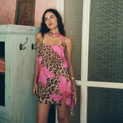 Summer Women Sexy Waist Trimming Suspender Leopard Print Dress Women