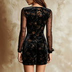Gothic Dark Hollow Out Cutout Dress Sexy See through Mesh Stitching Long Sleeves Hip Dress Venly