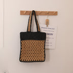Color Matching Hollow Out Cutout out Crochet Shoulder Straw Bag Special Interest Design Hand Woven Bag Seaside Vacation Beach Bag EaseWoven