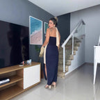 Summer Women Clothing Cotton Linen Backless Halter Split Dress Women Venly