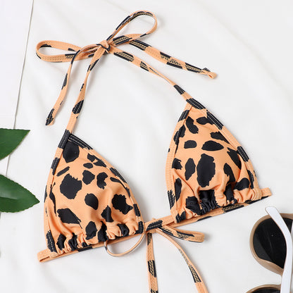 Traje de baño de bikini para mujer con estampado de leopardo, traje de baño individual exterior, traje de baño de bikini