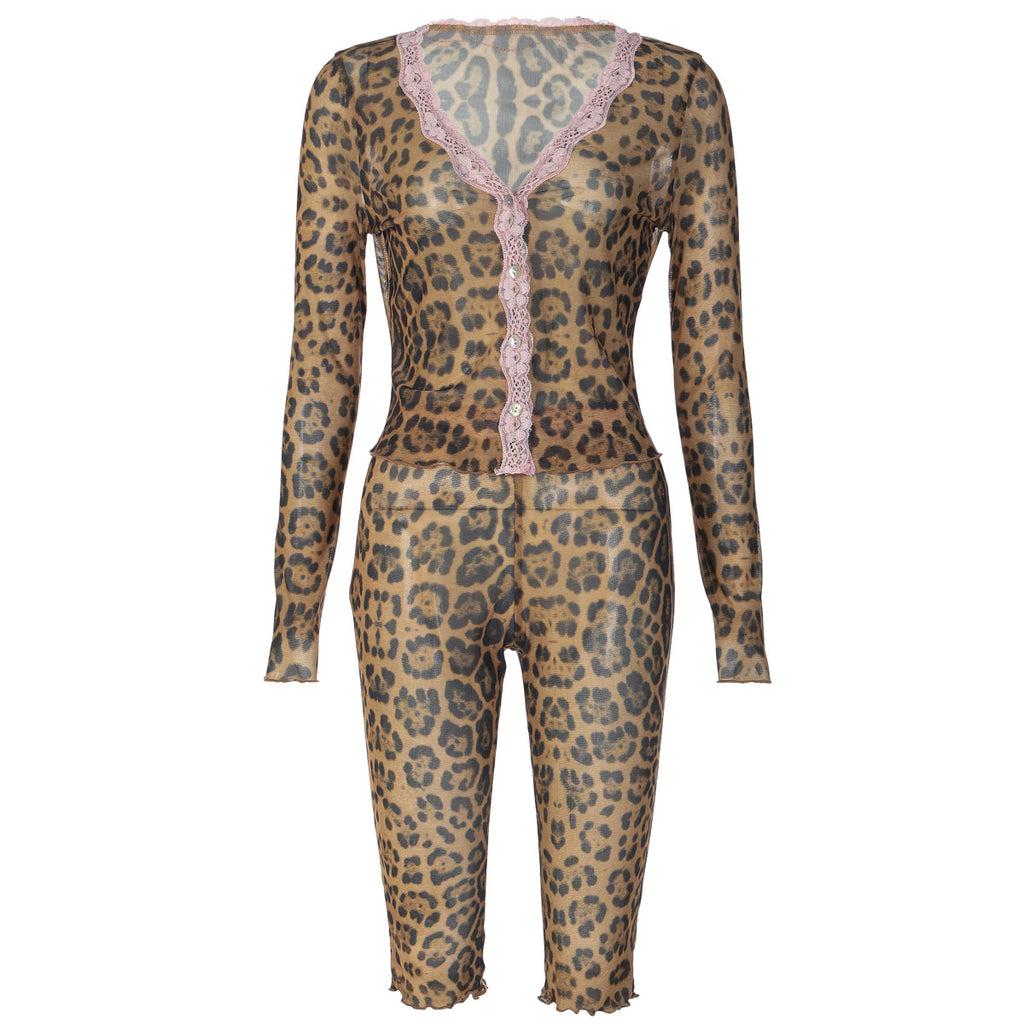French Women Clothing Summer Mesh Patchwork Sexy Top Slim Fit See through Shorts Set BULLINGER