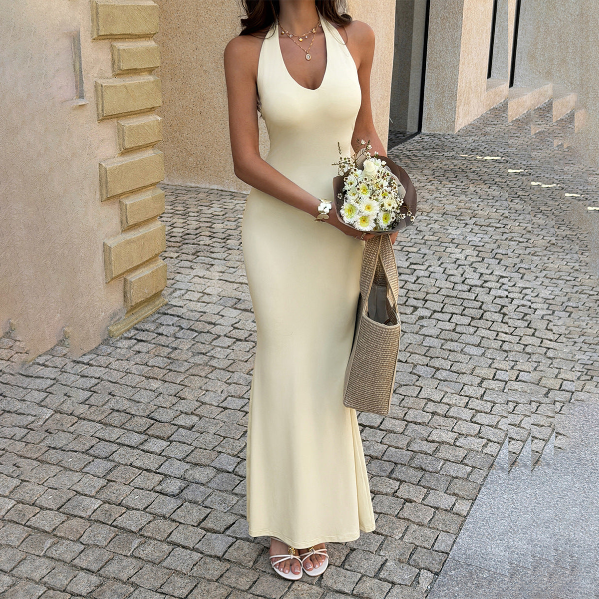 Women Summer Solid Hip Elegant Maxi Dress Dee
