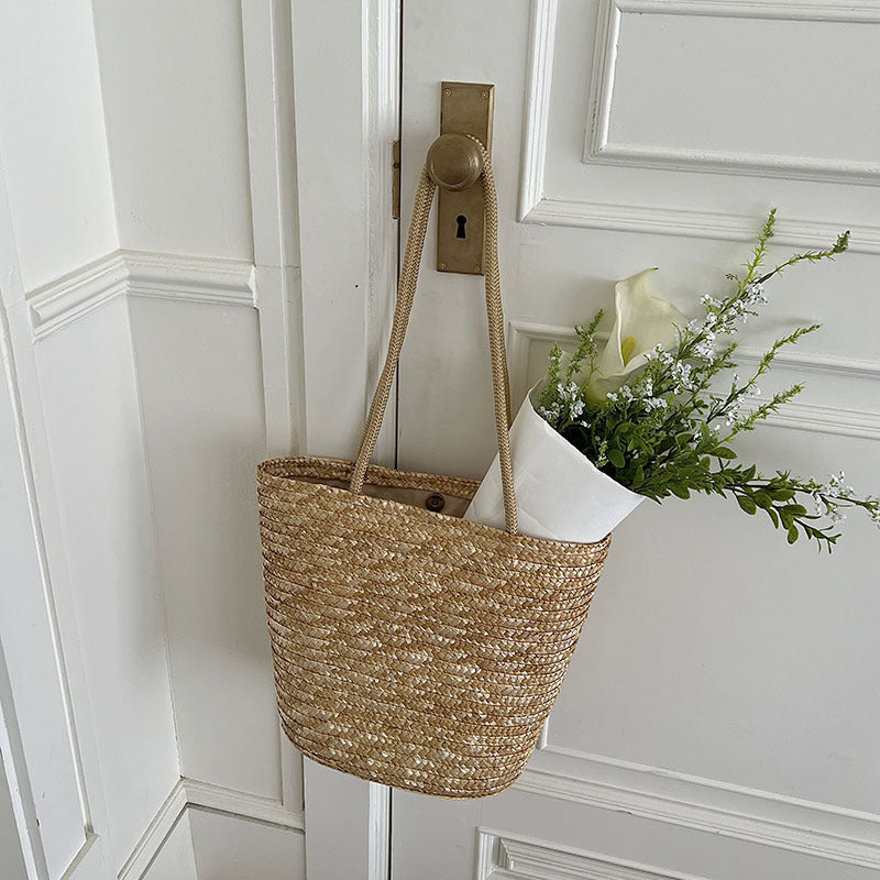 Bolso de hombro de paja simple tejido, bolso de paja, bolso de playa para vacaciones, bolso de mujer 