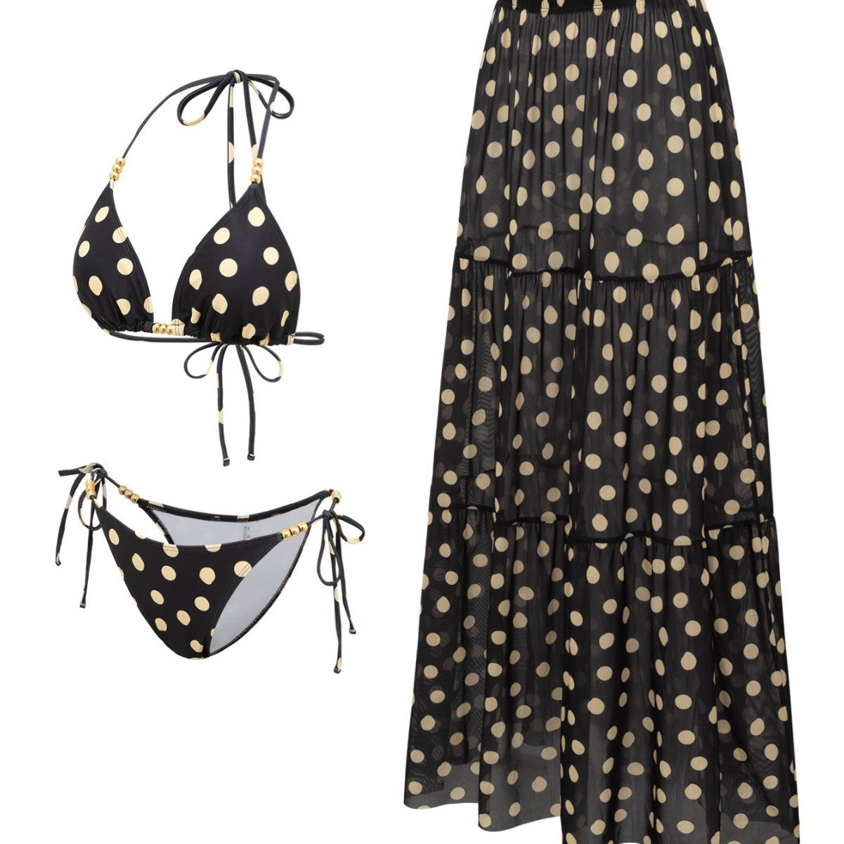 Black White Dot Sexy Swimsuit Slimming Suit Women Dress Beach Swimsuit Three Piece Set OLam