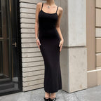 Spring Women Clothing Solid Color Sexy Slim Spaghetti Straps Sleeveless Maxi Dress CONY