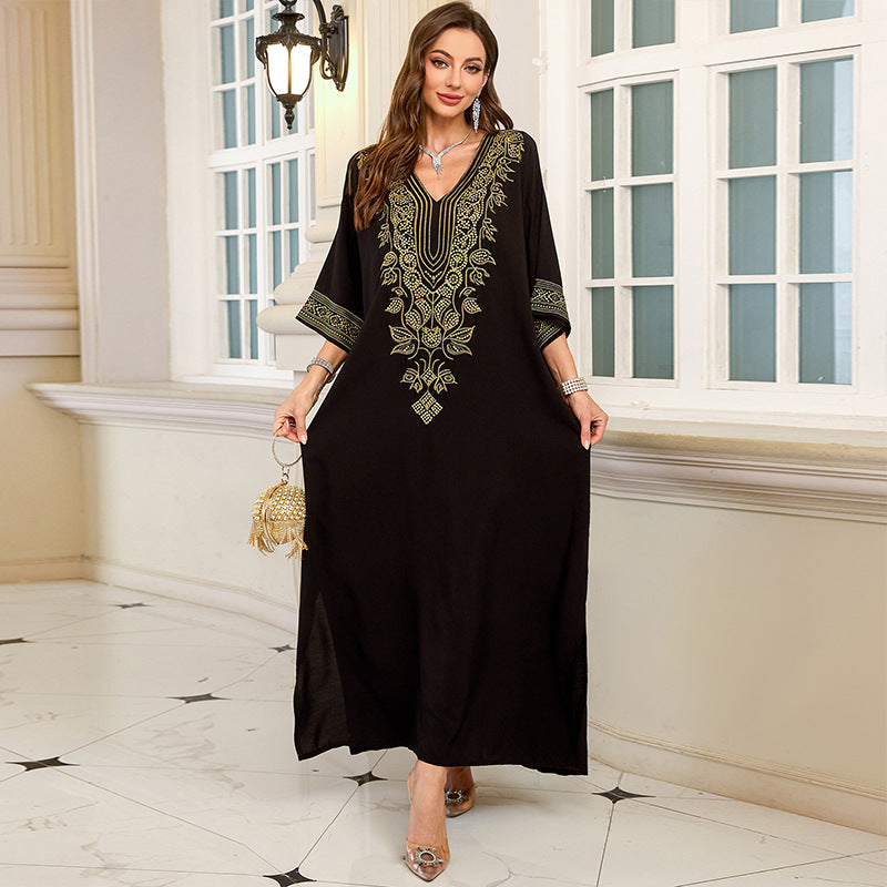 Rayon Embroidery Vacation Beach Maxi Dress Women Sun Protection Loose Maxi Dress Bikini Cover up Blouse EvenStar