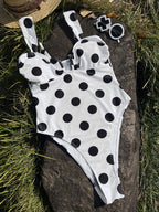 Ladies One Piece Dotted Prints U Neck One Piece Bikini Swimsuit Bikini YatHin
