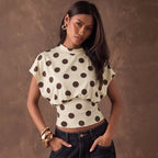 Women Clothing Summer Polka Dot Printed Waist Controlled Loose Top round Neck Short Sleeve T shirt BULLINGER