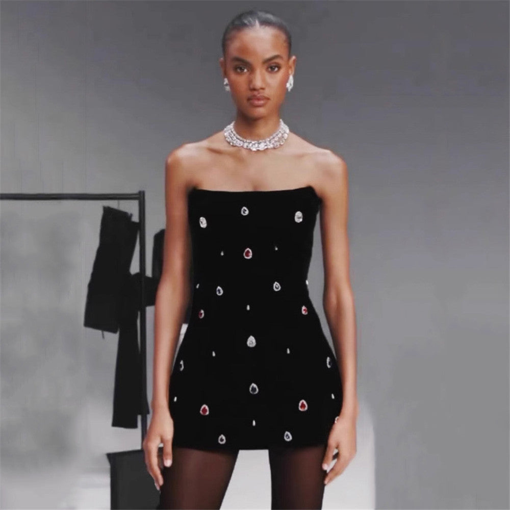 Exquisite Rhinestone Special Interest Design Tube Top Bandage Dress Party Gathering Tuxedo Dress