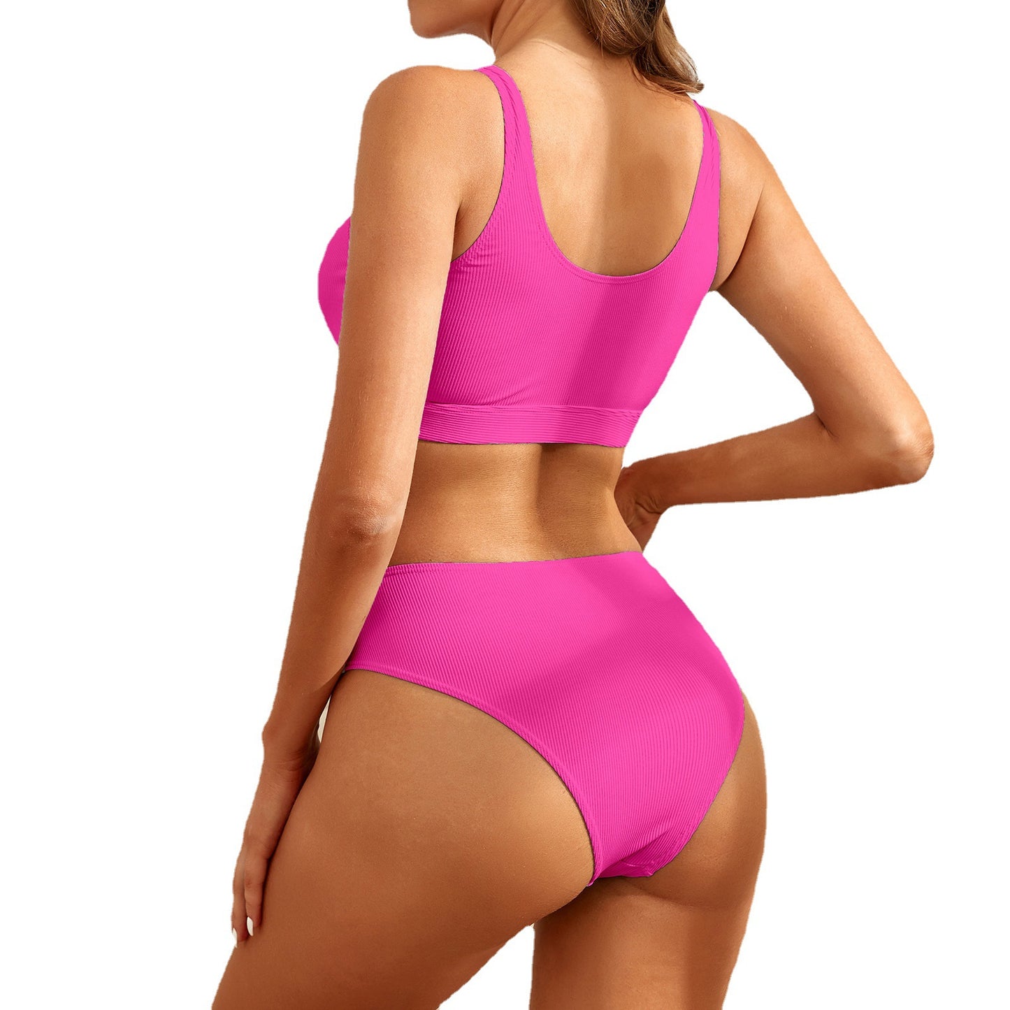 Traje de baño para mujer, bikini de tejido acanalado de color liso, traje de baño