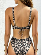 Sexy Summer Leopard Print Hollow Out Cutout Design Swimming Vacation Beach Party One Piece Women Swimsuit Twingo