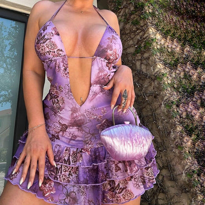 Vestido de verano sexy con escote en V profundo y espalda descubierta de encaje para mujer