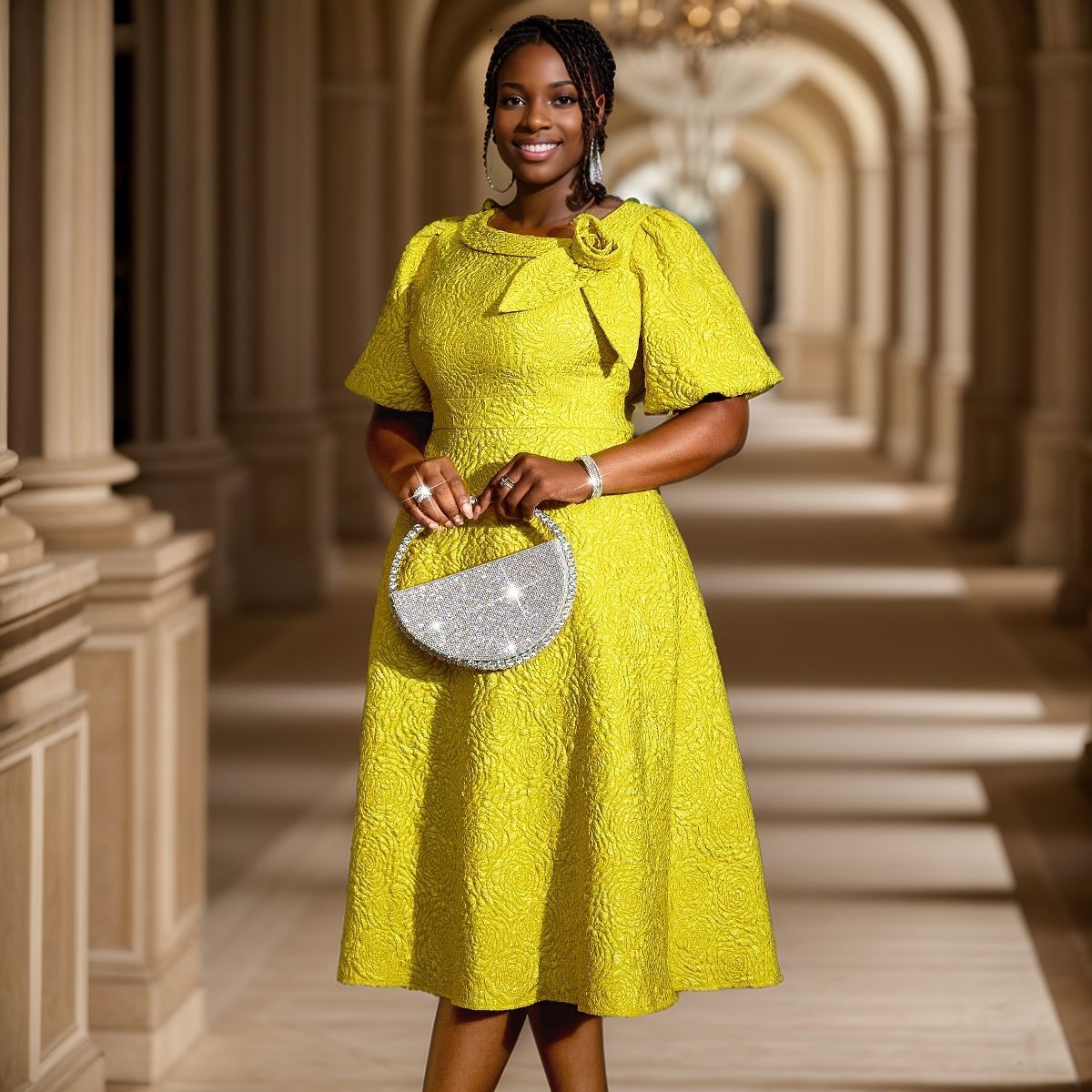 Jacquard Fabric Floral Dress African A line Dress CANNY