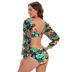 Swimsuit Backless Long Sleeve One Piece Swimsuit High Waist Tied V neck Swimsuit Women Bikini