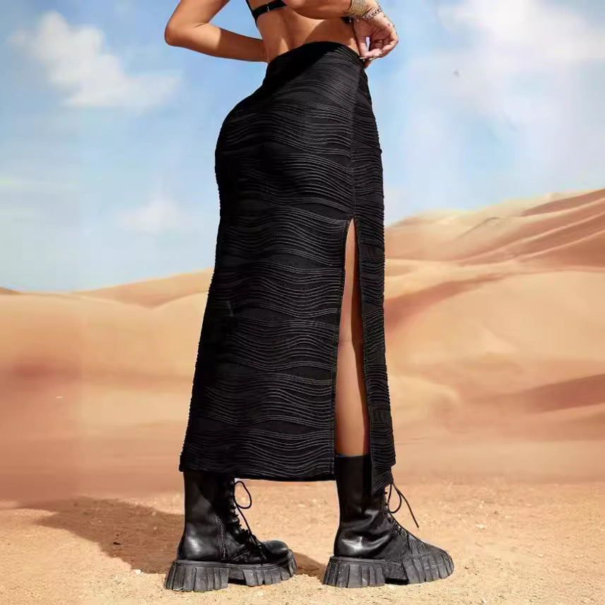 Summer Best Women Clothes Water Ripple High Waist Slit Sheath Skirt Women ChooUn