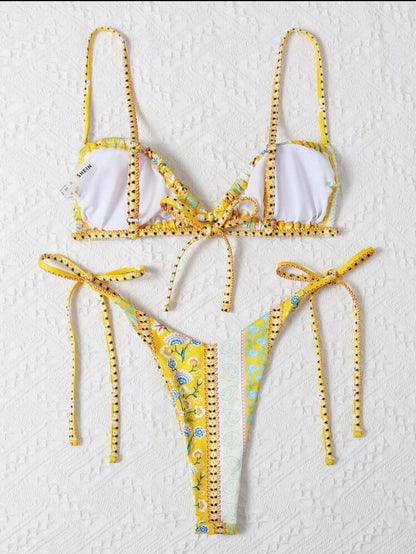 Nuevo traje de baño sexy de tres piezas con abertura para mujer