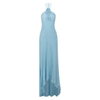 Vestido de noche de malla con cuello halter y estampado floral, sin espalda, estilo halter, dulce y picante.