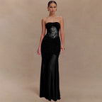 Summer Sleeveless Tube Top Dress Sexy Pleated Hollow Out Cutout Slim Dress for Women HLZYCS