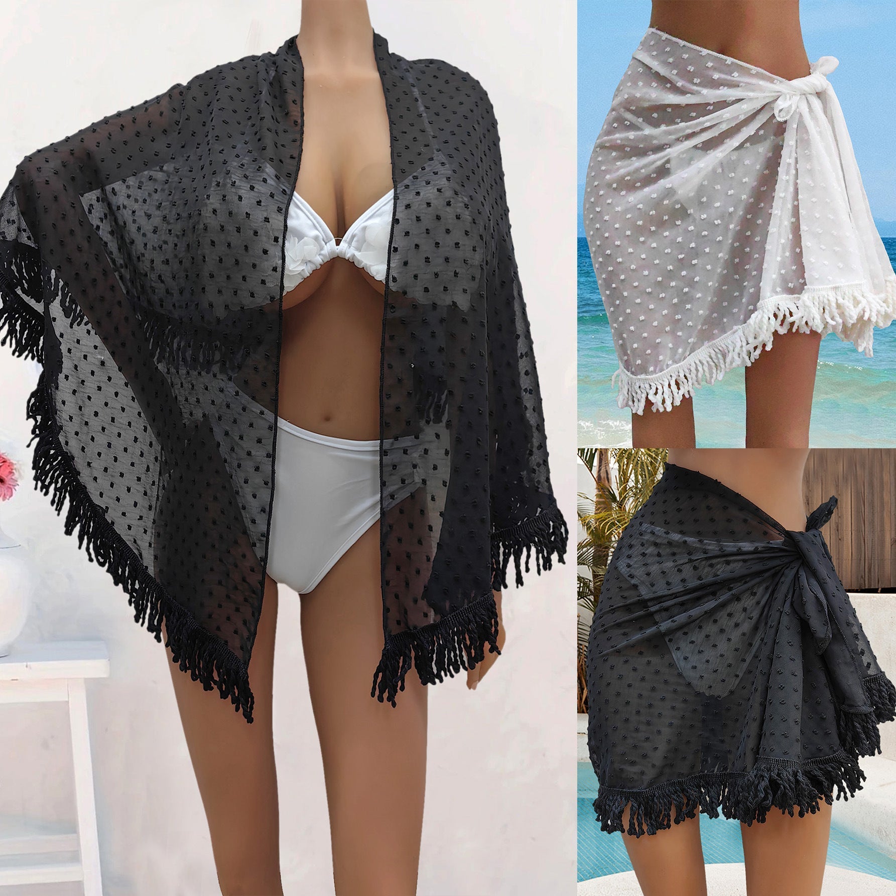 Women Clothing One Piece Beach Skirt Tassel Stitching Multiple Wear Anti-Sunburn Shawl Oyimi